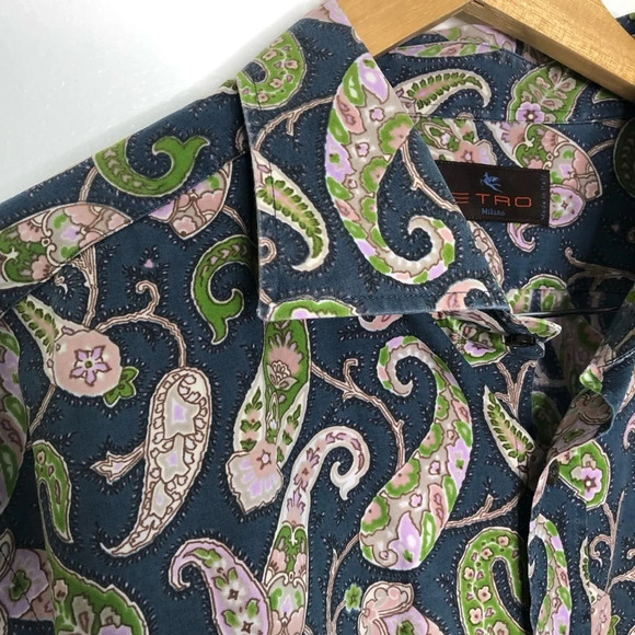 Etro Mens Paisley Print Button Down Shirt Top Size 46 - Picture 6 of 7